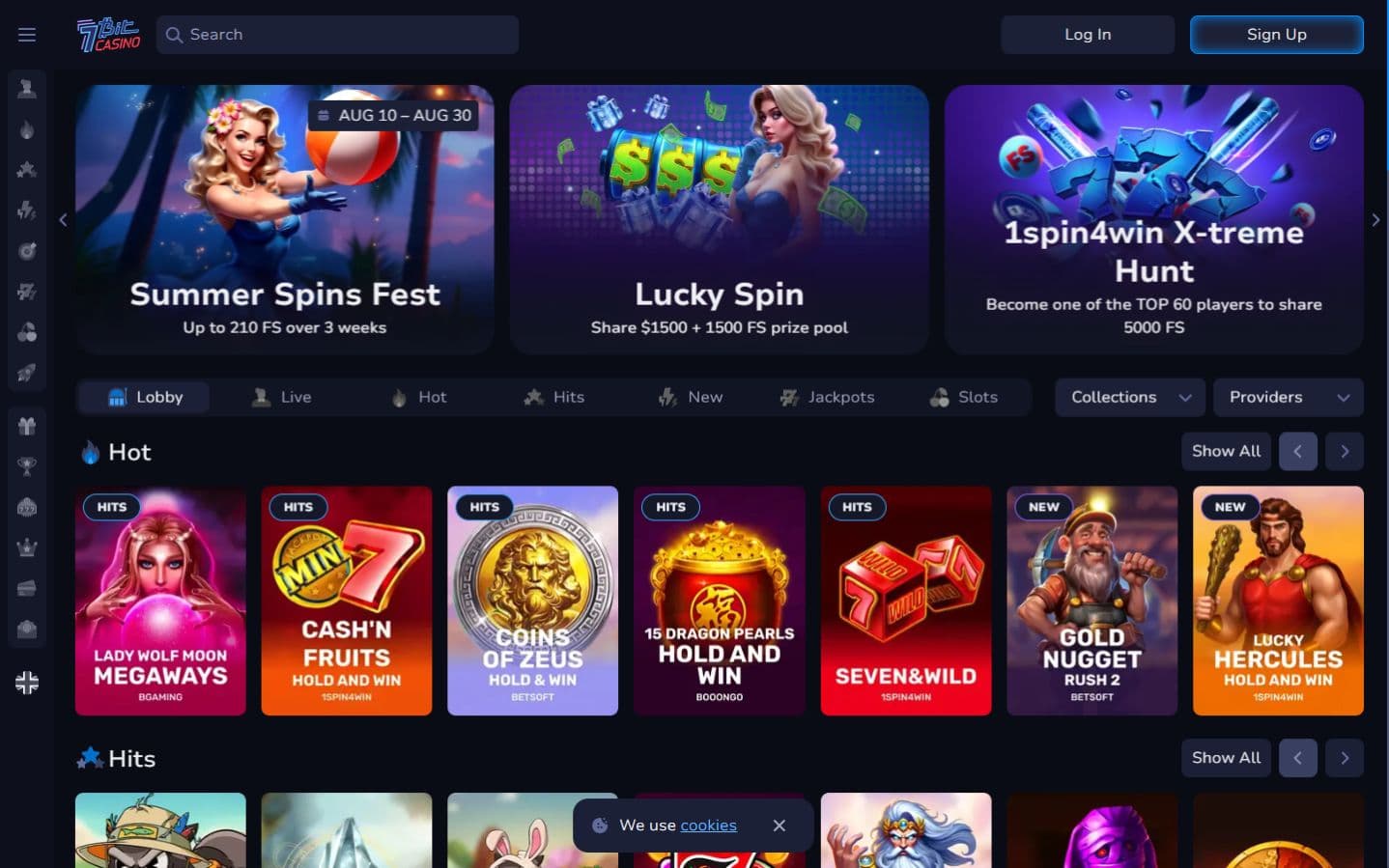 7Bit Casino homepage showing current promotions and the casino lobby