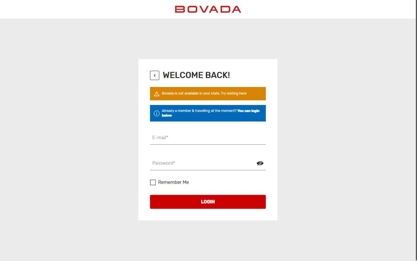Bovada availability notice stating that the site is not available in the capture location